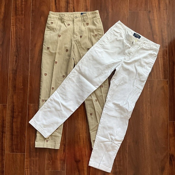 2 set lot Ralph Lauren Boys Pants Size 12 tan and white